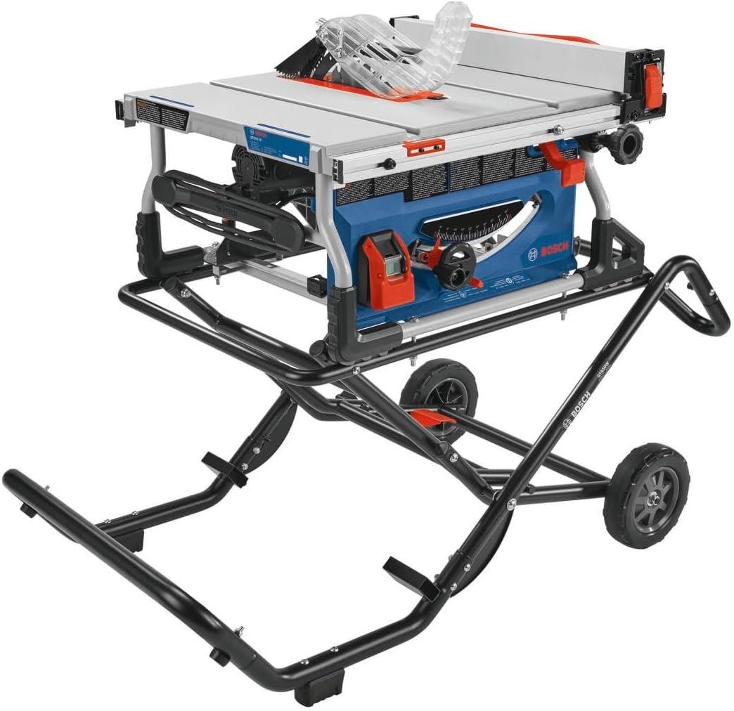 BOSCH GTS15-10 10 Inch Portable Jobsite Table Saw with Gravity-Rise Wheeled Stand, 15 Amp, 32-1/8 Inch Rip Capacity