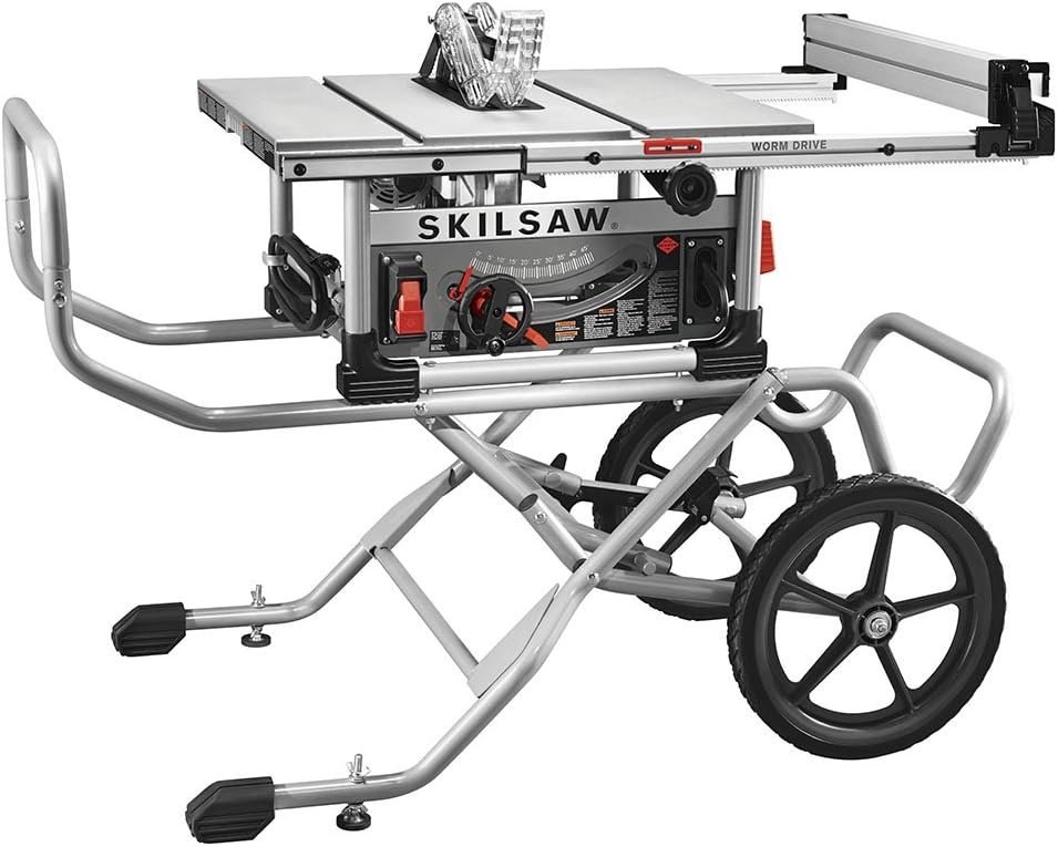 SKIL 10 Inch Heavy Duty Worm Drive Table Saw with Stand - SPT99-11, featuring superior torque, precision cutting, and a rugged stand for stability and mobility.