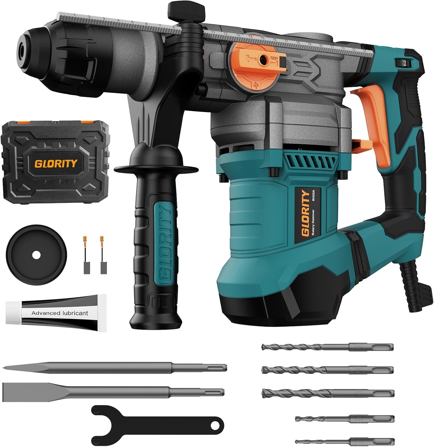 1-1/4 Inch SDS-Plus 13 Amp Heavy Duty Rotary Hammer Drill with Safety Clutch, 4 Functions, and Variable Speed, including Chisels and Drill Bits