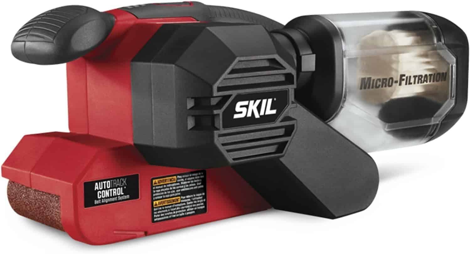 Skil 7510-01 120 Volt 3-InchX 18-Inch Belt Sander in Red with pressure control technology and micro-filtration system.