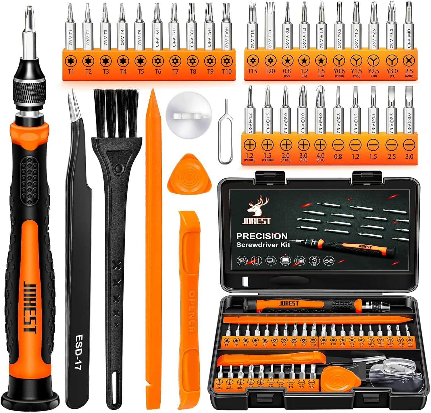JOREST 38Pcs Precision Screwdriver Set with Torx T5, T6, Y00, Mini Repair Tool Kit for Macbook, Computer, Laptop, iPhone, PS4 PS5, Xbox, Switch, Eyeglasses, Watch, Ring Doorbell, Electronic
