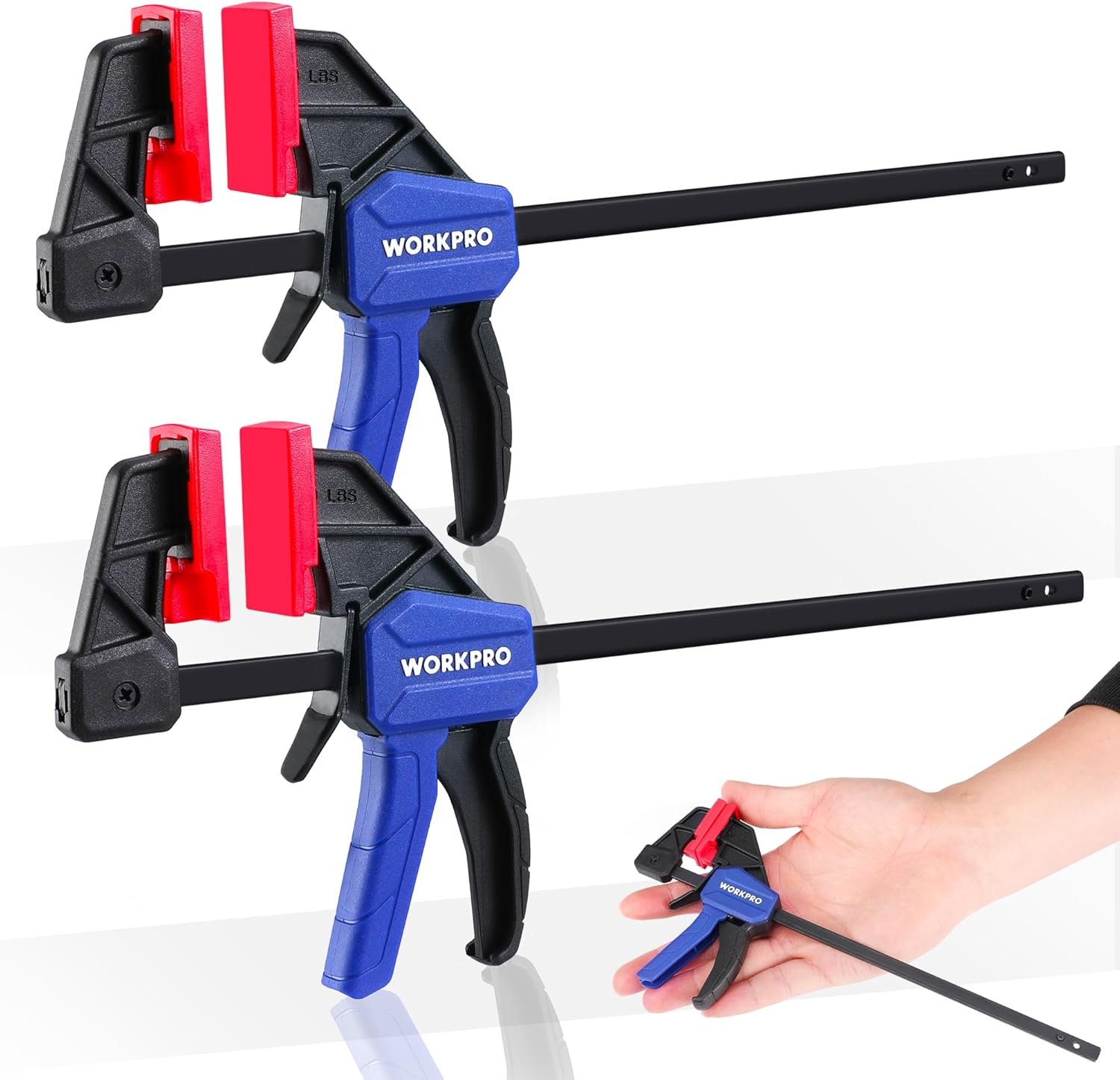 WORKPRO 6-Inch Mini Bar Clamps for Woodworking – One-Handed Clamp/Spreader with 50lbs Load Limit, 2-Piece Set